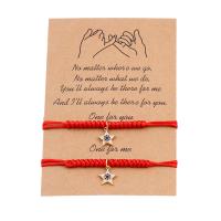 Couple Bracelet and Bangle Brass with Cotton Thread & Cubic Zirconia Star gold color plated the date could be changed & braided bracelet & Unisex red nickel lead & cadmium free Sold By Pair