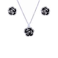 Zinc Alloy Jewelry Sets Stud Earring & necklace with Rhinestone Rose plated oval chain & for woman & enamel nickel lead & cadmium free Length Approx 16 Inch Sold By Set