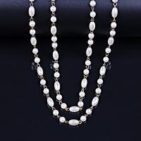 Plastik perle halskæde, Zinc Alloy, med Clear Quartz & Plastic Pearl, Rose, guldfarve belagt, for kvinde, gylden, nikkel, bly & cadmium fri, Længde Ca. 61 inch, Solgt af PC