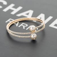 Zinc Alloy Cuff Bangle with Rhinestone & Plastic Pearl plated for woman Champagne nickel lead & cadmium free Sold By PC