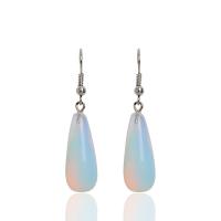 Boucles d’oreilles Sea Opal, Opaline, avec alliage de zinc, larme, Placage, pour femme, blanc, 10x45mm, Trou:Environ 6mm, Vendu par paire