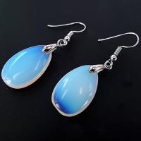 Sea Opal Earrings, with Tibetan Style, Teardrop, for woman, white, 15x40mm, Sold By Pair