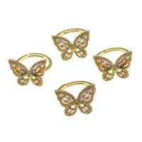 Cubique anneau en laiton Circonia Micro Pave, papillon, Réglable & pavé de micro zircon & pour femme, doré, 23x21x2mm, Vendu par PC