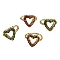 Cubique anneau en laiton Circonia Micro Pave, coeur, Réglable & pavé de micro zircon & pour femme, plus de couleurs à choisir, 21x21x2mm, Vendu par PC
