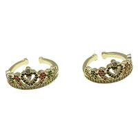 Messing Manchet Finger Ring, Verstelbare & micro pave zirconia & voor vrouw, gouden, 21x19x2mm, Verkocht door PC