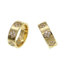 Cúbicos Circonia Micro Pave anillo de latón, metal, Ajustable & micro arcilla de zirconia cúbica & para mujer, dorado, 20x20x7mm, Vendido por UD