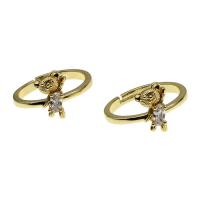 Sześciennych cyrkon Brass Ring Finger, Mosiądz, Niedzwiedź, Regulowane & mikro utorować cyrkonia & dla kobiety, złoty, 23x21x3mm, sprzedane przez PC