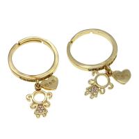 Messing Open Finger Ring, Verstelbare & Met Hanger & micro pave zirconia & voor vrouw, gouden, 20x20x2mm, Verkocht door PC