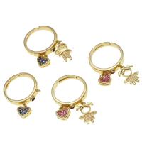 Cubic Zirconia Micro Pave Brass Ring Adjustable & With Pendant & micro pave cubic zirconia & for woman Sold By PC