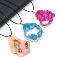 Ice Quartz Agate Pendant, plated, druzy style, more colors for choice, 40x30x6mm-50x30x6mm, Length:65 cm, Sold By PC