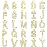 Цирконий Micro Pave латунь подвеска, Латунь, Алфавитное письмо, Другое покрытие, инкрустированное микро кубического циркония, Золотой, продается PC