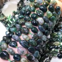 Perle Agate mousse naturelle, pepite, DIY, vert, 10x14mm, Vendu par 38 cm brin