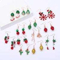 Christmas Earrings, Tibetan Style, Christmas Design & for woman & enamel, more colors for choice, 45-56x20mm, Sold By Pair