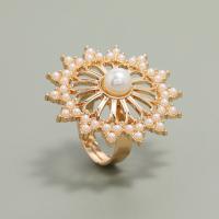 Pierścionek ze stopu cynku, Stop cynku, ze Tworzywa ABS perła, Powlekane, biżuteria moda & dla kobiety, złoty, sprzedane przez PC