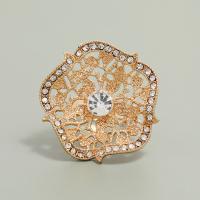 Rhinestone Finger Ring Zinc Alloy Flower for woman & with rhinestone & hollow golden Sold By PC