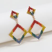 Rhinestone Earring, Tibetan Style, Rhombus, fashion jewelry & for woman & with rhinestone, multi-colored, Sold By Pair