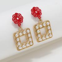 Zinklegierung Ohrringe, mit ABS-Kunststoff-Perlen, Modeschmuck & für Frau, goldfarben, verkauft von Paar