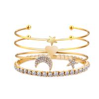 Tibetan Style Cuff Bangle, Moon and Star, plated, 4 pieces & fashion jewelry & for woman & with rhinestone, more colors for choice, Sold By Set