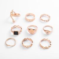 Cink Alloy Ring Set, Cink ötvözet, arany színű aranyozott, kilenc darab & divat ékszerek & a nő & strasszos, aranysárga, Által értékesített Set
