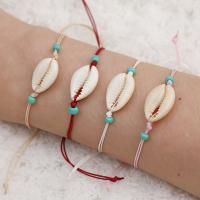 Fashion Create Wax Cord Bracelets, with Shells Fossil & Seedbead, Length Adjustable & Unisex, more colors for choice, 19x10mm, Sold By PC