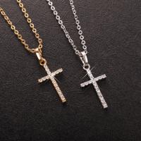 Zinc Alloy Jewelry Necklace with Rhinestone with 7cm extender chain Cross plated oval chain & for woman nickel lead & cadmium free Length Approx 17 Inch Sold By PC
