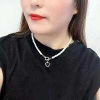 Plastic Pearl Necklace with zinc alloy pendant & Black Agate with 7cm extender chain Heart plated & for woman white nickel lead & cadmium free Length Approx 17 Inch Sold By PC