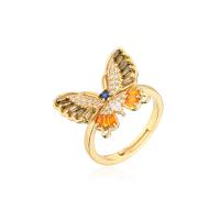 Cubic Zirconia Micro Pave Brass Ring Butterfly 18K gold plated Adjustable & micro pave cubic zirconia & for woman Sold By PC