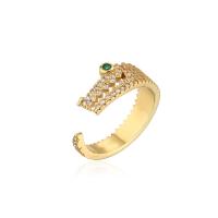 Brass Cuff Finger Ring, Crocodile, 18K gold plated, Adjustable & micro pave cubic zirconia & for woman, more colors for choice, 8mm, Sold By PC