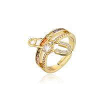 Cubic Zirconia Micro Pave Brass Ring, Safety Pin, 18K gold plated, Adjustable & micro pave cubic zirconia & for woman, multi-colored, 6mm, Sold By PC