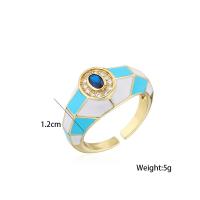 Brass Cuff Finger Ring, 18K gold plated, Adjustable & micro pave cubic zirconia & for woman & enamel, more colors for choice, 12mm, Sold By PC