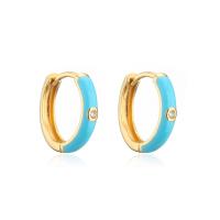 Brass Huggie Hoop Earring 18K gold plated micro pave cubic zirconia & for woman & enamel 15mm Sold By PC