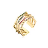 Mosaz Manžeta prst prsten, 18K pozlacené, Nastavitelný & micro vydláždit kubické zirkony & pro ženy & dutý, více barev na výběr, 11mm, Prodáno By PC