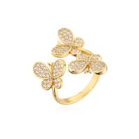 Brass Cuff Finger Ring Butterfly 18K gold plated Adjustable & micro pave cubic zirconia & for woman 17-19mm Sold By PC