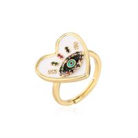 Cubic Zirconia Micro Pave Brass Ring Heart 18K gold plated Adjustable & with eye pattern & micro pave cubic zirconia & for woman Sold By PC