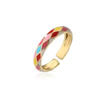 Messing Manchet Finger Ring, 18K verguld, Verstelbare & voor vrouw & glazuur, multi-gekleurde, Verkocht door PC