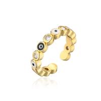 Brass Cuff Finger Ring, 18K gold plated, Adjustable & evil eye pattern & micro pave cubic zirconia & for woman & hollow, 4mm, Sold By PC