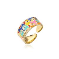 Brass Cuff Finger Ring 18K gold plated Adjustable & with eye pattern & micro pave cubic zirconia & for woman & enamel 10mm Sold By PC