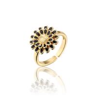 Brass Open Finger Ring, Sunflower, 18K gold plated, Adjustable & for woman & enamel, more colors for choice, 12mm, Sold By PC