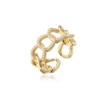 Brass Cuff Finger Ring, 18K gold plated, Adjustable & micro pave cubic zirconia & for woman & hollow, 9mm, Sold By PC