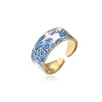 Brass Cuff Finger Ring 18K gold plated Adjustable & for woman & enamel blue 9mm Sold By PC