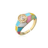 Cubic Zirconia Micro Pave Brass Ring, 18K gold plated, Adjustable & micro pave cubic zirconia & for woman & enamel, mixed colors, 18mm, Sold By PC