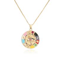 Cubic Zircon Micro Pave Brass Necklace, with 1.96 lnch extender chain, Flat Round, 18K gold plated, with eye pattern & micro pave cubic zirconia & for woman & enamel, multi-colored, 30x40mm, Length:Approx 17.72 Inch, Sold By PC