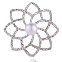Rhinestone Brooch Zinc Alloy with Plastic Pearl Flower rose gold color plated for woman & with rhinestone nickel lead & cadmium free Sold By PC