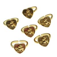 Brass Cuff Finger Ring, Heart, Adjustable & micro pave cubic zirconia & for woman, more colors for choice, 22x22x3mm, Sold By PC