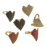 Cubic Zirconia Micro Pave Brass Ring, Heart, Adjustable & micro pave cubic zirconia & for woman, more colors for choice, 23x22x2mm, Sold By PC