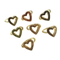Cubique anneau en laiton Circonia Micro Pave, coeur, Réglable & pavé de micro zircon & pour femme, plus de couleurs à choisir, 22x22x2mm, Vendu par PC