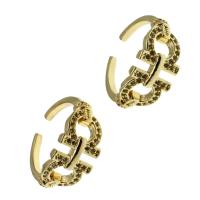 Messing Manchet Finger Ring, Verstelbare & micro pave zirconia & voor vrouw, gouden, 21x22x2mm, Verkocht door PC