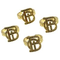 Brass Cuff Finger Ring, Letter B, Adjustable & micro pave cubic zirconia & for woman, golden, 21x21x5mm, Sold By PC