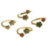 Brass Cuff Finger Ring Flower Adjustable & micro pave cubic zirconia & for woman Sold By PC