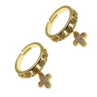 Cubic Zirconia Micro Pave Brass Ring Cross Adjustable & With Pendant & micro pave cubic zirconia & for woman golden Sold By PC